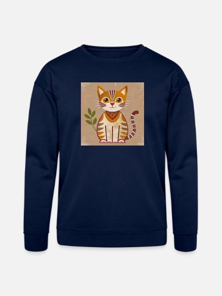 Rustic Geometric Cat Illustration - Bella + Canvas Unisex Sweatshirt - navy