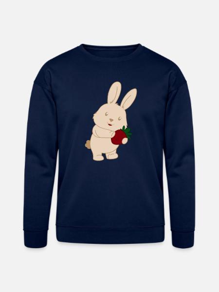 Bunny Holding Strawberry Charm - Bella + Canvas Unisex Sweatshirt - navy