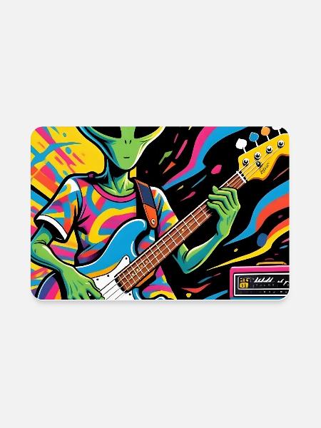 Psychedelic Alien Bassist  - Rectangle Magnet - white - Front