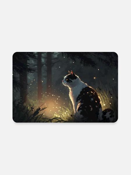black and white piebald cat in forest at dusk 4 - Rectangle Magnet - white - Front