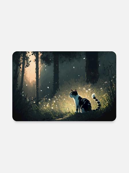 black and white piebald cat in forest at dusk 7 - Rectangle Magnet - white - Front