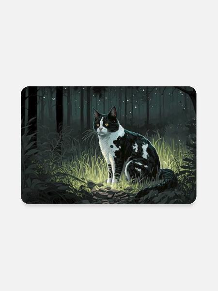 black and white piebald cat in forest at dusk 8 - Rectangle Magnet - white - Front