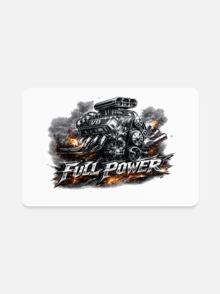 Full Power V8 Engine Burst - Rectangle Magnet - white - Front