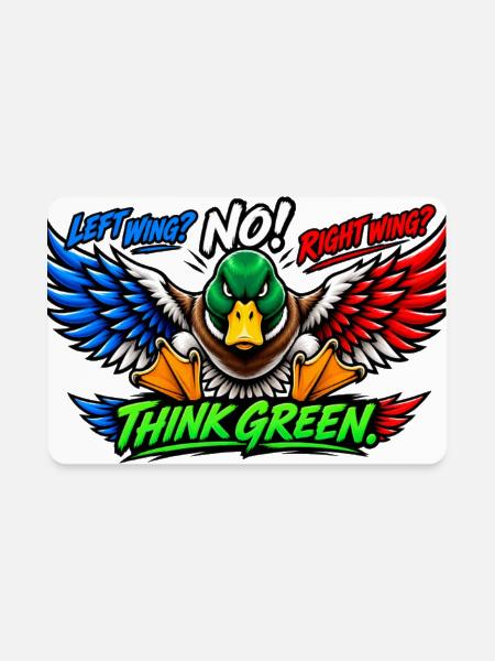 Left Wing Right Wing? No! Think Green - Rectangle Magnet - white - Front