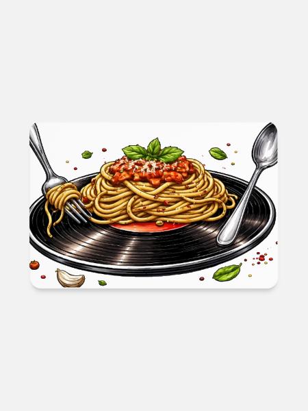 Spaghetti on a Vinyl Record - Rectangle Magnet - white - Front
