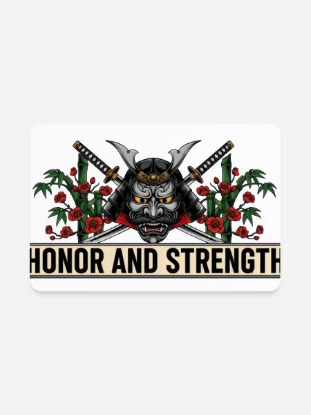 Samurai Mask Katana Art – Honor and Strength - Rectangle Magnet - white - Front