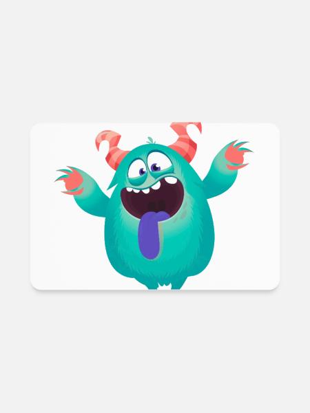 Funny Silly Turquoise Horned Monster Illustration - Rectangle Magnet - white - Front