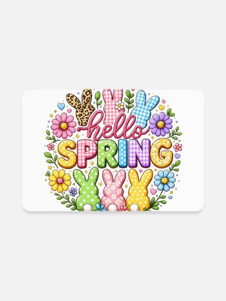 Hello Spring Cute Bunny Flowers Colorful Easter Ae - Rectangle Magnet - white - Front
