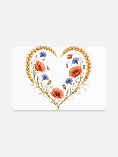 Cœur de blé, coquelicot, bleuet, motif floral de la nature - Magnet rectangulaire - blanc - Devant