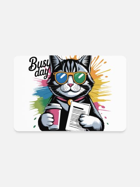 Busy Cat Coffee Break - Rectangle Magnet - white