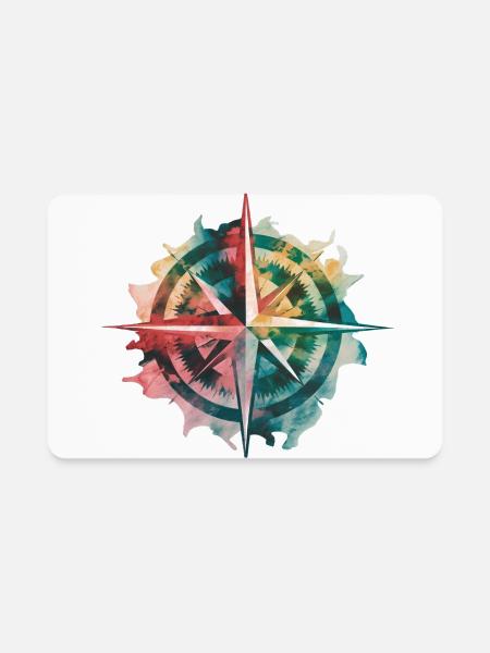 Colorful Travel Compass Painting Print - Rectangle Magnet - white - Front