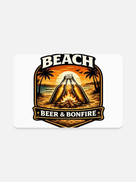 Beach Bonfire Beer Emblem - Rectangle Magnet - white - Front