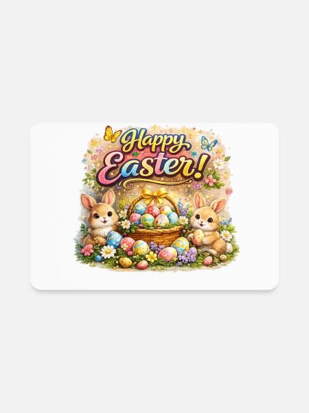 Easter Bunnies and Basket Eggs - Rectangle Magnet - white - Front