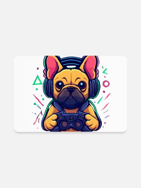 Neon Gaming Pup with Headphones - Rectangle Magnet - white - Front