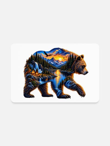 Bear Silhouette Alpine Sunset - Rectangle Magnet - white - Front