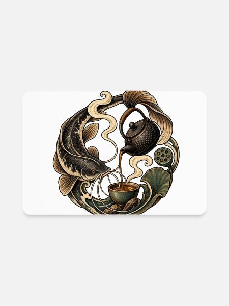 Koi Tea Circle - Rectangle Magnet - white - Front