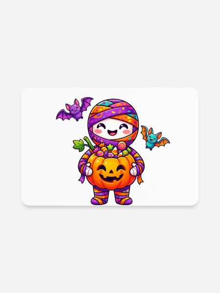 Candy Carved Pumpkin Mummy - Rectangle Magnet - white - Front