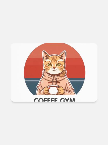 Sunset Cat Coffee Gym - Rectangle Magnet - white - Front