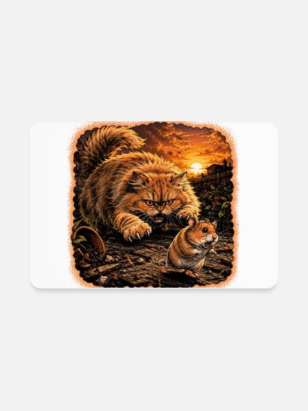Sunset Standoff: Cat vs Mouse in Ruins - Rectangle Magnet - white - Front
