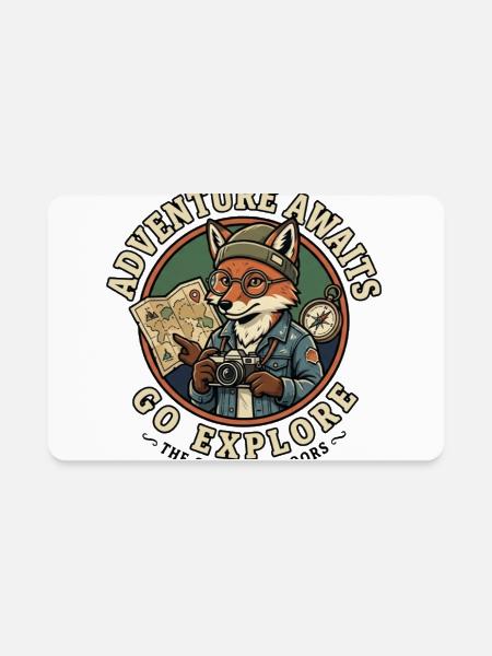 Adventure Awaits Go Explore Retro Fox Explorer Out - Rectangle Magnet - white - Front