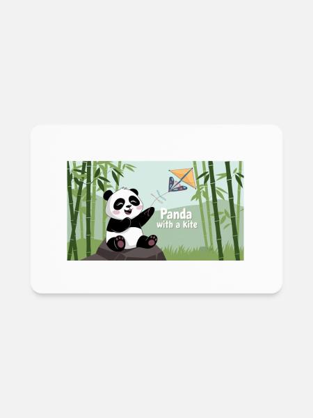 Cute Panda With a Kite - Rectangle Magnet - white - Front