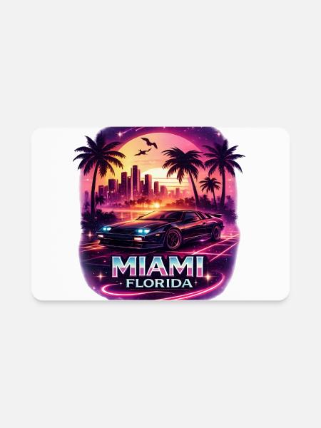Miami-Florida-Retro-80s-Synthwave-Skyline - Rectangle Magnet - white - Front
