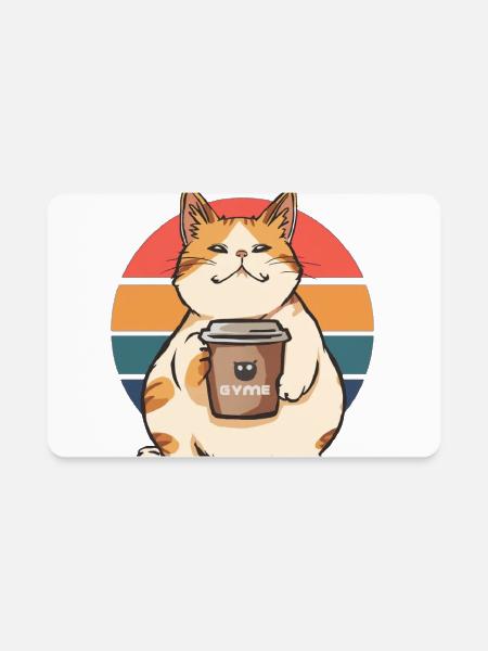Retro Cat with Coffee Cup Gym - Rectangle Magnet - white - Front