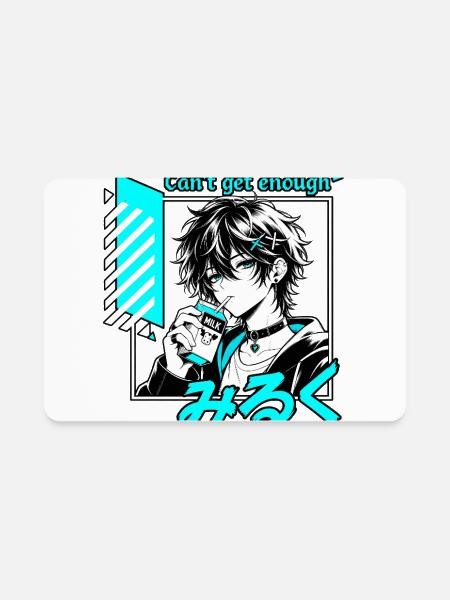 Cute Anime Boy Drinking Milk Cyan Vaporwave Art - Rectangle Magnet - white - Front