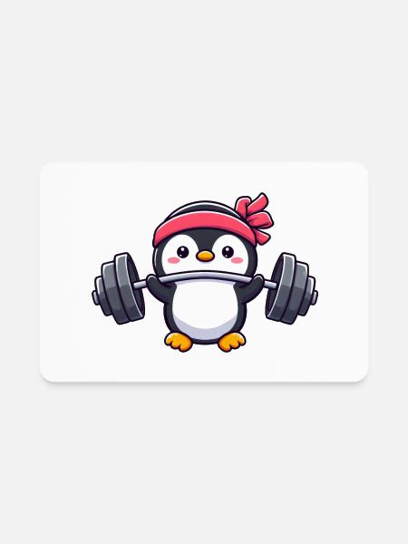 Penguin workout dumbbell bench press fitness - Rectangle Magnet - white - Front
