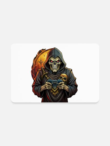 Skull holding a video game console. - Rectangle Magnet - white - Front