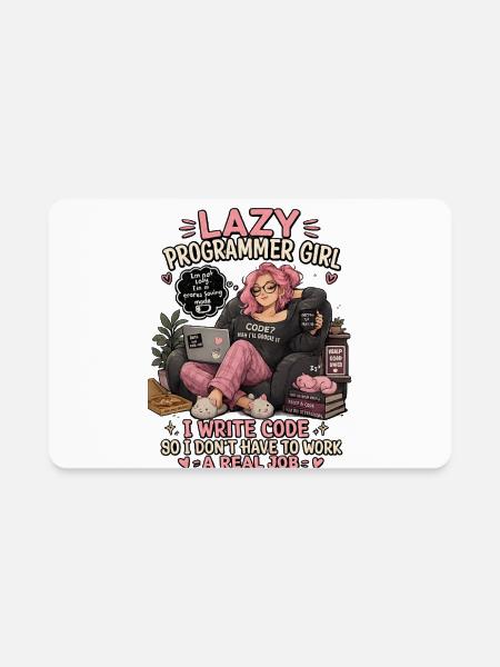 Lazy Programmer Girl: I Write Code - Rectangle Magnet - white - Front