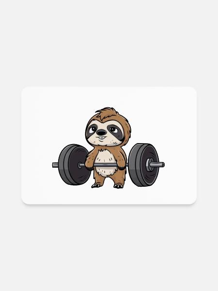 Sloth at Workout: Dumbbell, Bench Press & Deadlift - Rectangle Magnet - white - Front