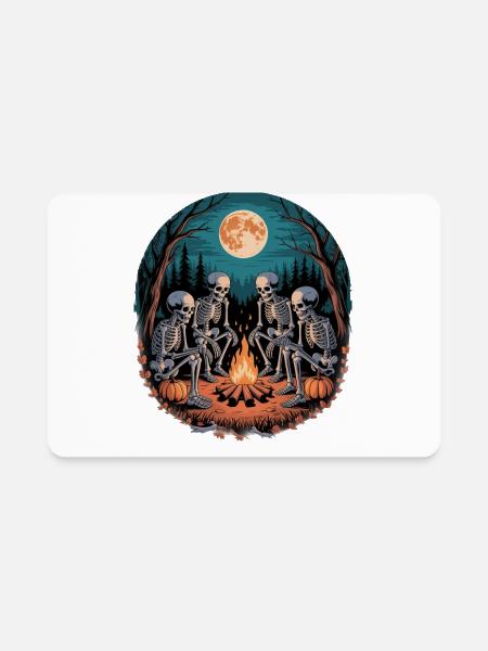 Skeleton Camper Hiker Bonfire Halloween Camping - Rectangle Magnet - white - Front