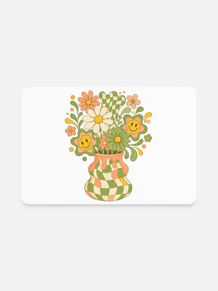 Pastel Checkered Vase Floral Burst - Rectangle Magnet - white - Front