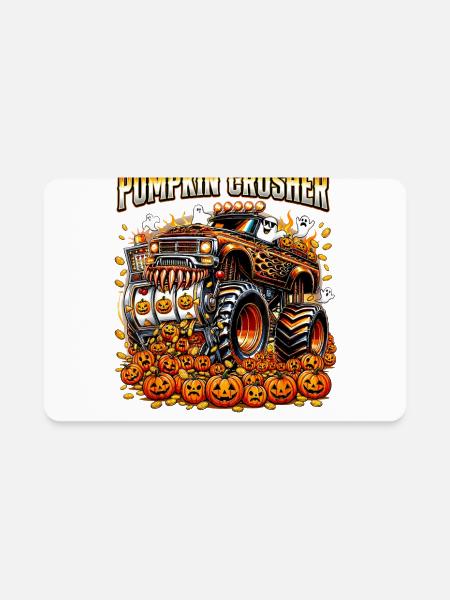 Pumpkin Crusher Monster Truck Slot Machine - Rectangle Magnet - white - Front