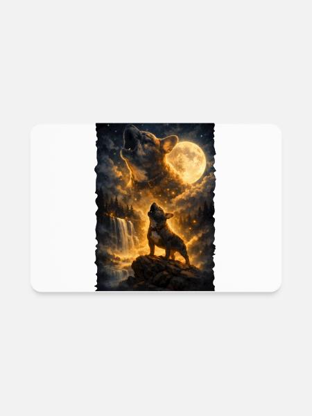 Bulldog Howling At The Full Moon Fantasy Art - Rectangle Magnet - white - Front