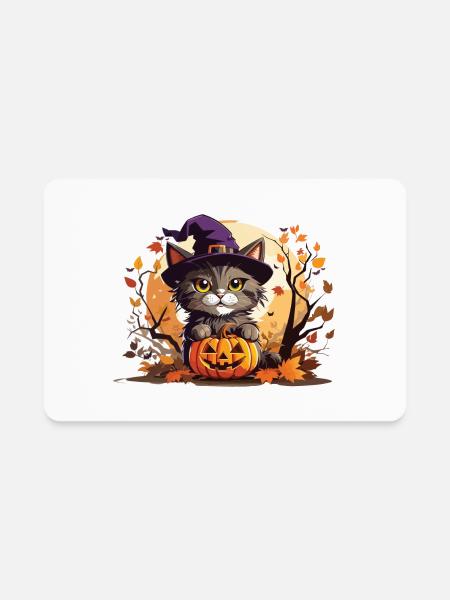 "Witchy Cat Cauldron Halloween Mug" - Rectangle Magnet - white - Front