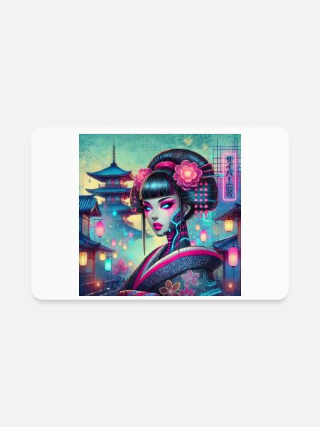 Cyber Geisha - Rectangle Magnet - white - Front