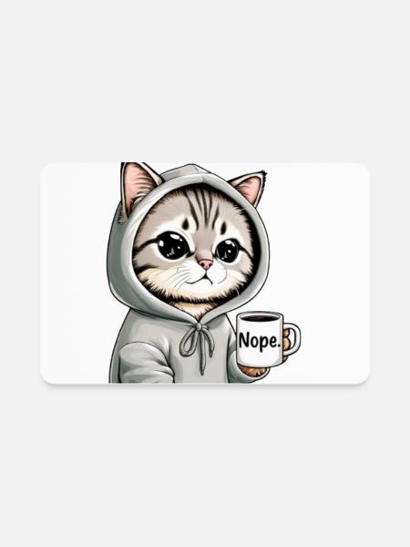 Cute Nope Cat Hoodie Coffee Mood - Rectangle Magnet - white - Front