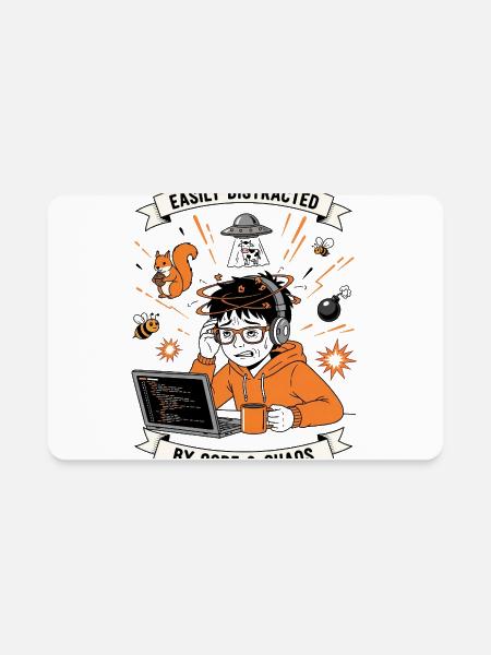 Code & Chaos: Distracted Coder - Rectangle Magnet - white - Front