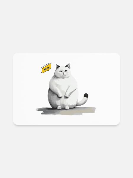 Nice White Thick Cat With Speech Bubble - Rectangle Magnet - white - Front