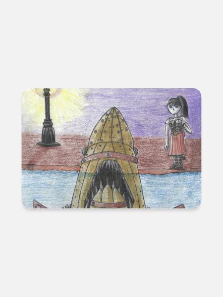 Steampunk Shark: The Clockwork Killer! - Rectangle Magnet - white - Front