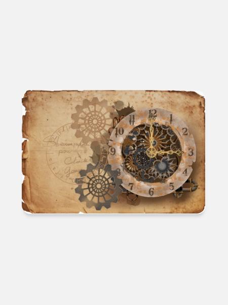 Steampunk Clockwork Gears on Parchment - Rectangle Magnet - white - Front