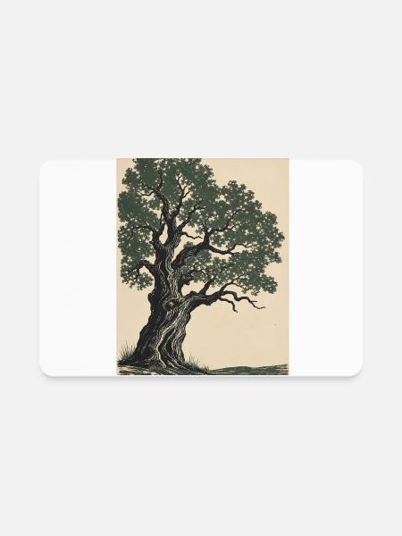 Ancient Oak Woodcut Illustration - Rectangle Magnet - white - Front