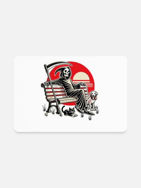 Reaper relaxed on Park Bench with Cat & Dog - Rectangle Magnet - white - Front