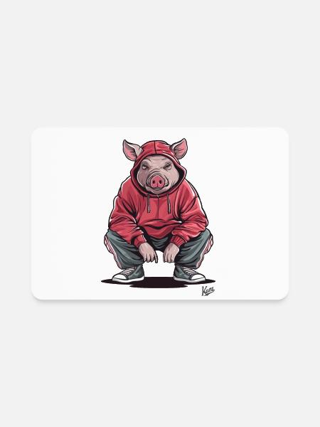 Slavic Squat Gopnik Pig - Rectangle Magnet - white - Front