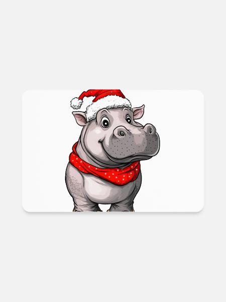 Christmas Hippo - Rectangle Magnet - white - Front