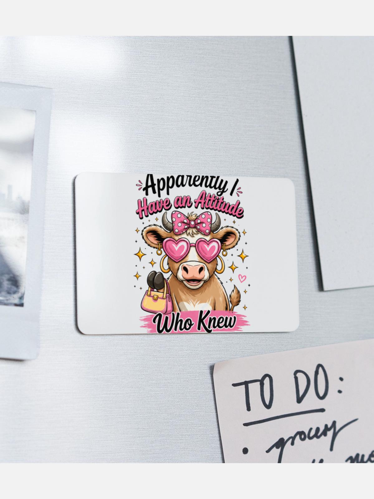 Cow with Attitude: Pink Diva - Rectangle Magnet - white - Front