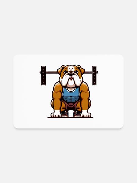 Bulldog Squat Squad: Power Pose Pup - Rectangle Magnet - white - Front