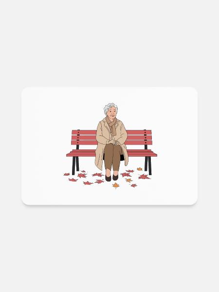 Old Elderly Woman Sitting On Bench Fall Leaves - Rectangle Magnet - white - Front